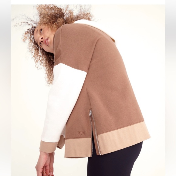 Madewell MWL Brown White Betterterry Side-Zip Colorblock Hoodie Sweatshirt - Picture 5 of 14